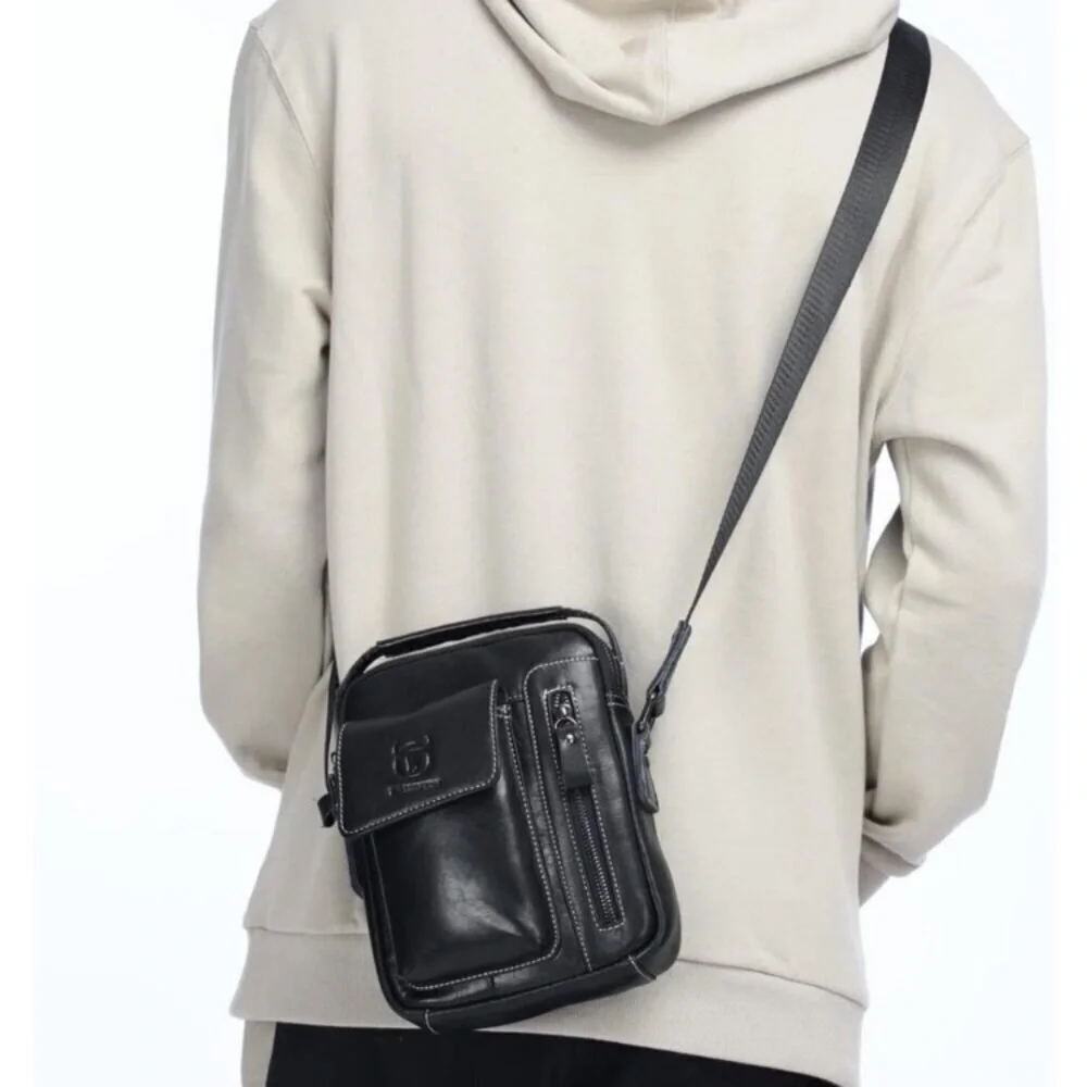 👉 Men Black Leather Genuine Sling Small Pack Crossbody Business Messenger Bags